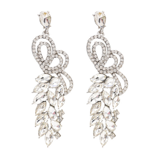 E-4799 Fashion Women's Long Big Rhinestone Crystal Drop Earrings Peach Love Wedding Earrings
