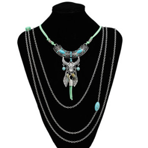 N-6826 Fashion Bohemia Long Multiple layers Turquoise Tassel Charm  Necklace for Women