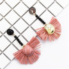 E-4801 Bohemian  Raffia Long Drop Statement Earrings Fringe Earring Stud