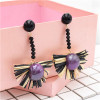 E-4801 Bohemian  Raffia Long Drop Statement Earrings Fringe Earring Stud