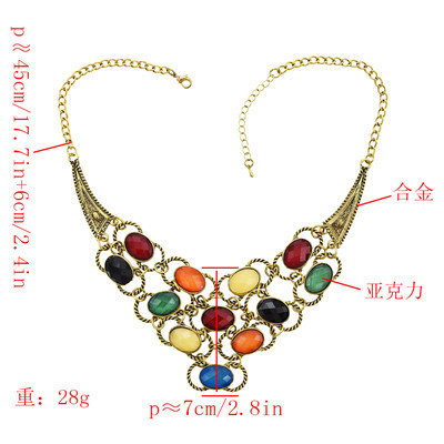 New Arrival Charming Bronze Metal Colorful Ellipse Resin Gem Bowknot Choker Necklace N-0756