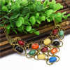 New Arrival Charming Bronze Metal Colorful Ellipse Resin Gem Bowknot Choker Necklace N-0756
