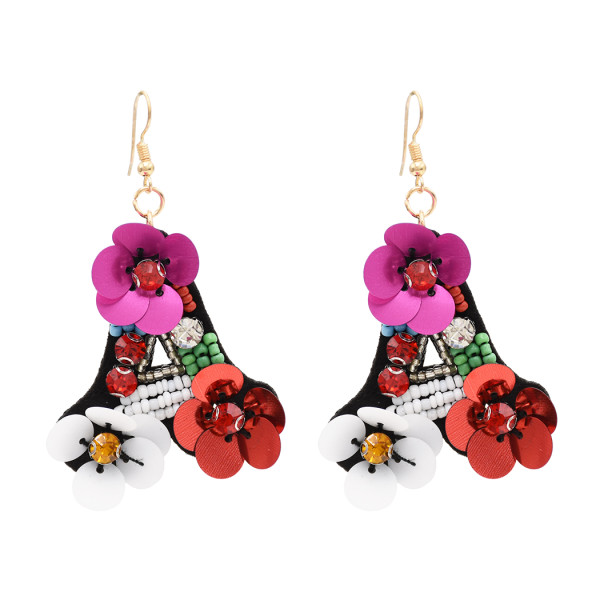 E-4778  Handmade Bohemian Flower Sequins Beaded Rhinestone Drop Earrings Hook Earring for Women