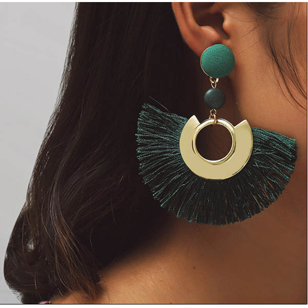 E-4462 5Colors Bohemian Fringe Earrings Graceful Beauty Gold Metal Resin Bead Fabric Thread Tassel Pendant Drop Earrings for Women Party Wedding Jewelry Accessories