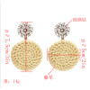 E-4796 New Fashion Bamboo Raft Weaving Handmade Round Pendant Earrings Bohemian Glass Crystal  Rhinestone Drop Earrings Hook Earring for Women jewelry