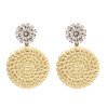 E-4796 New Fashion Bamboo Raft Weaving Handmade Round Pendant Earrings Bohemian Glass Crystal  Rhinestone Drop Earrings Hook Earring for Women jewelry