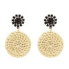 E-4796 New Fashion Bamboo Raft Weaving Handmade Round Pendant Earrings Bohemian Glass Crystal  Rhinestone Drop Earrings Hook Earring for Women jewelry