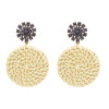 E-4796 New Fashion Bamboo Raft Weaving Handmade Round Pendant Earrings Bohemian Glass Crystal  Rhinestone Drop Earrings Hook Earring for Women jewelry