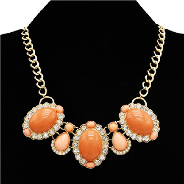 N-3013 European Style golden link chain clear rhinestone flower resin gem drop choker Necklace