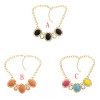 N-3013 European Style golden link chain clear rhinestone flower resin gem drop choker Necklace