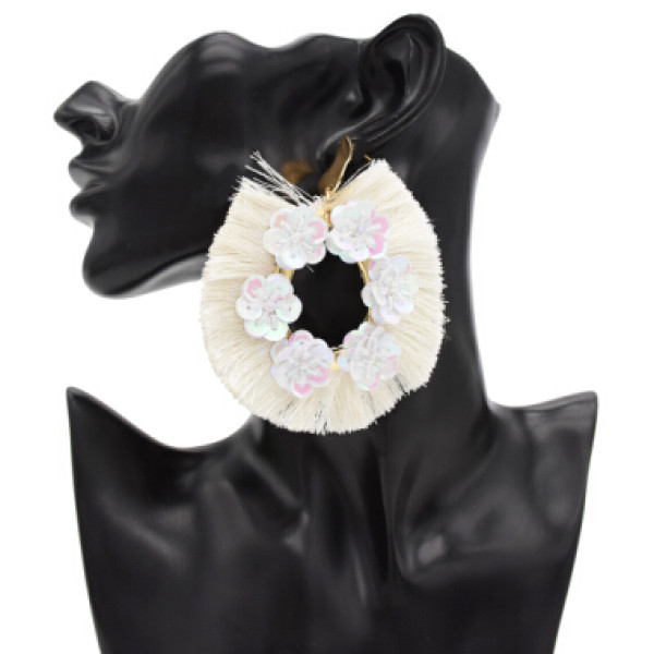 E-4812 5 Colors Trendy Summer Beach Short Tassel Sequins Flower  Drop Earring For Women Jewelry Design