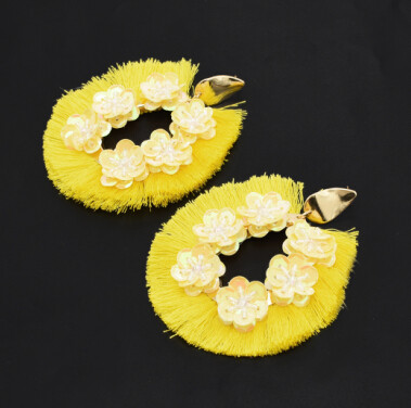 E-4812 5 Colors Trendy Summer Beach Short Tassel Sequins Flower  Drop Earring For Women Jewelry Design