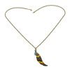 N-3276 Colorful Glazed Green Rhinestone Bronze Alloy Peacock Pendant Necklace