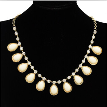 N-4262 New Design Crystal Gemstone Drop Charm Tassels Gold Tone Choker Necklace