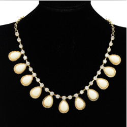 N-4262 New Design Crystal Gemstone Drop Charm Tassels Gold Tone Choker Necklace