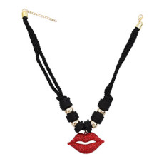 N-3768 Korea Style Female Black Exaggerated Big Red Lip Rhinestone Pendant Choker necklace