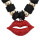 N-3768 Korea Style Female Black Exaggerated Big Red Lip Rhinestone Pendant Choker necklace