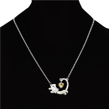N-3319 Fashion Chaem Silver Plated Cat Crystal Long Chain Pendant Necklace