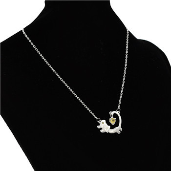 N-3319 Fashion Chaem Silver Plated Cat Crystal Long Chain Pendant Necklace