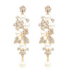 E-4817 Elegant Simulated Pearl Rhinestone Long Drop Earrings for Women Bridal Wedding Party Jewelry