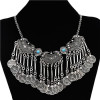 N-5087  Bohemian Vintage Ethnic Silver plated Gypsy Coin Collar Statement Necklace