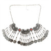 N-5087  Bohemian Vintage Ethnic Silver plated Gypsy Coin Collar Statement Necklace