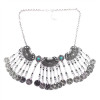N-5087  Bohemian Vintage Ethnic Silver plated Gypsy Coin Collar Statement Necklace