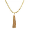 N-6378-WH Bohemian Ethnic Long Gold Tassel White Resin Beads Statement Necklace Party Jewelry
