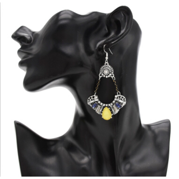 E-4815 Vintage Elegant Simulated Glass Crystal Rhinestone Long Drop Earrings for Women Bridal Wedding Party Jewelry