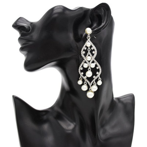 E-4825 Trendy Wedding Earring Full Artificial Pearl Rhinestone Drop Earrings For Women Jewelry Design