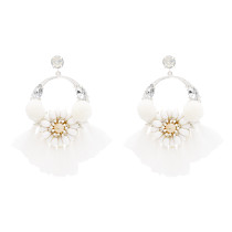 E-4824 Handmade Hairball Tassel Drop Earrings Flower Crystal Earrings for Women