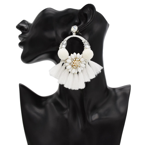 E-4824 Handmade Hairball Tassel Drop Earrings Flower Crystal Earrings for Women