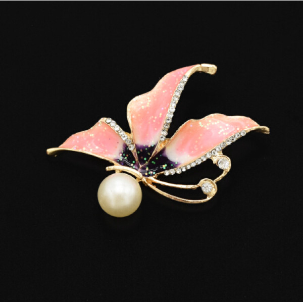 P-0410 3 Colors Rhinestone Gold Metal Pearl Rhinestone Pin Brooches for Women Girl Party Scarf Jewelry