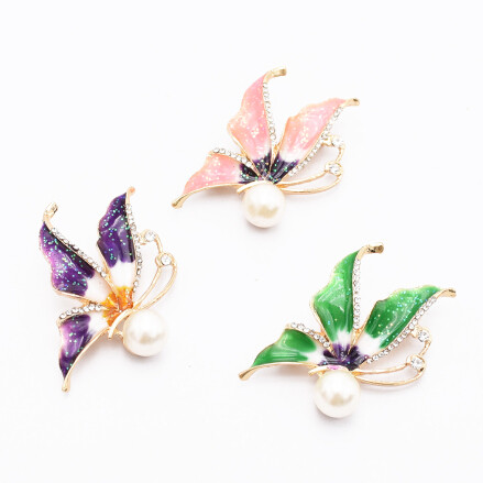 P-0410 3 Colors Rhinestone Gold Metal Pearl Rhinestone Pin Brooches for Women Girl Party Scarf Jewelry