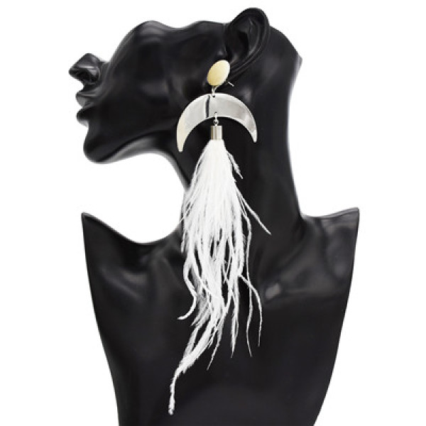E-4828 Korea style Elegant alloy vintage drop white feather dangling earrings