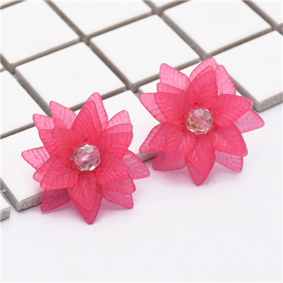 E-4827 Elegant Acrylic Petal Flower Stud Earring Rhinestone Crystal Earrings for Women