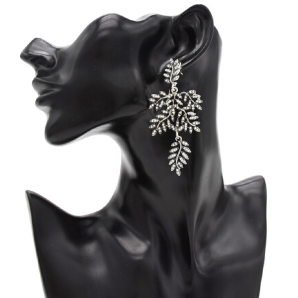 E-4832 2 Colors Personality Trendy Alloy Leaf Shapes Rhinestone Earring For Women Jewelry Design