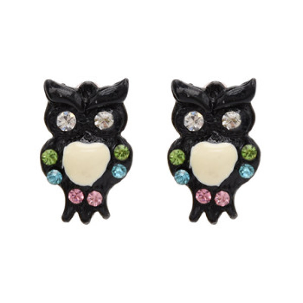 E-1662 6Colors Fashion Charm Cute Enamel Owl Stud Earrings Jewelry for Girls