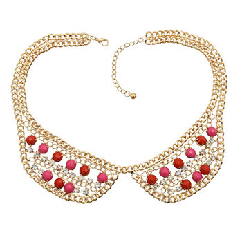 N-0788 Fashion Charming Rhinestone Gold Plated Metal Round Resin Gem Choker Necklace