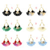 E-4842 Cute Flower Shape Pom Pom Ball Raffia Drop Earrings for Women Boho Party Fashion Jewelry