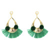E-4842 Cute Flower Shape Pom Pom Ball Raffia Drop Earrings for Women Boho Party Fashion Jewelry