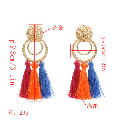 E-4841 6 Colors Bohemian Trendy Metal Ring Tassel Drop Earring For Women Jewelry Design