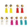 E-4850 Bohemian Flower Crystal Stud Seed Bead Drop Earrings Tassel Fringe Earrings
