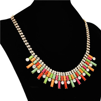 N-0573 New Fashion Charming Rhinestone Chain Oblong Resin Gem Choker Necklace