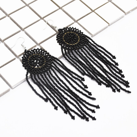 E-4847 3 Colors Fashion Bohemian Long Tassel Bead Earrings for Women Jewelry