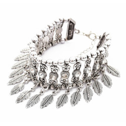 B-0909  Vintage Silver Rhinestone Leaf Pendant Bracelets for Women Bohemian Wedding Party Jewelry