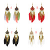 E-4856 Bohemian Vintage Silver Feather Pendant Drop Dangle Earrings Hook Earring