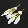 E-4856 Bohemian Vintage Silver Feather Pendant Drop Dangle Earrings Hook Earring
