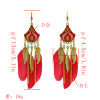 E-4856 Bohemian Vintage Silver Feather Pendant Drop Dangle Earrings Hook Earring