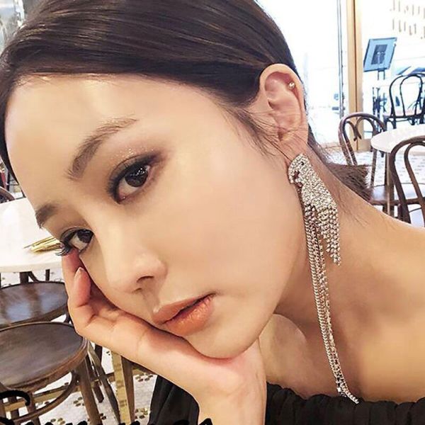 E-4852 Luxury Bird Shape Rhinestone Long Drop Statement Earrings for Bridal Wedding Party Jewelry
